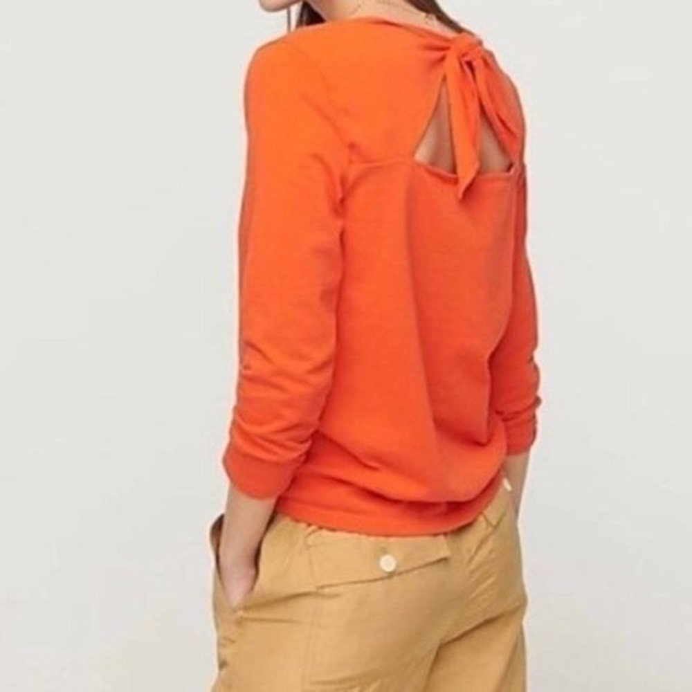 J. Crew‎ Re-Imagined L 100% Cotton Orange Long Sleeve Open Back Tie Top